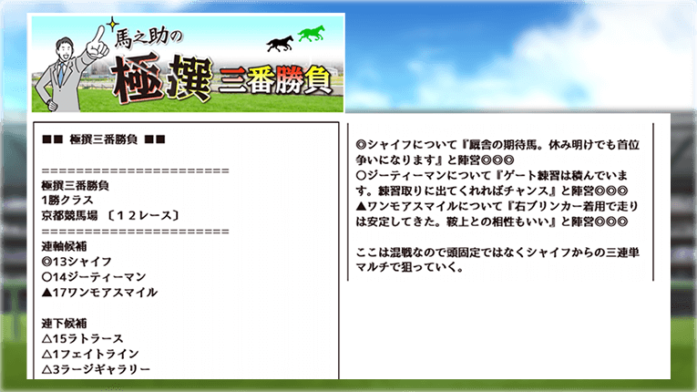極撰三番勝負の予想